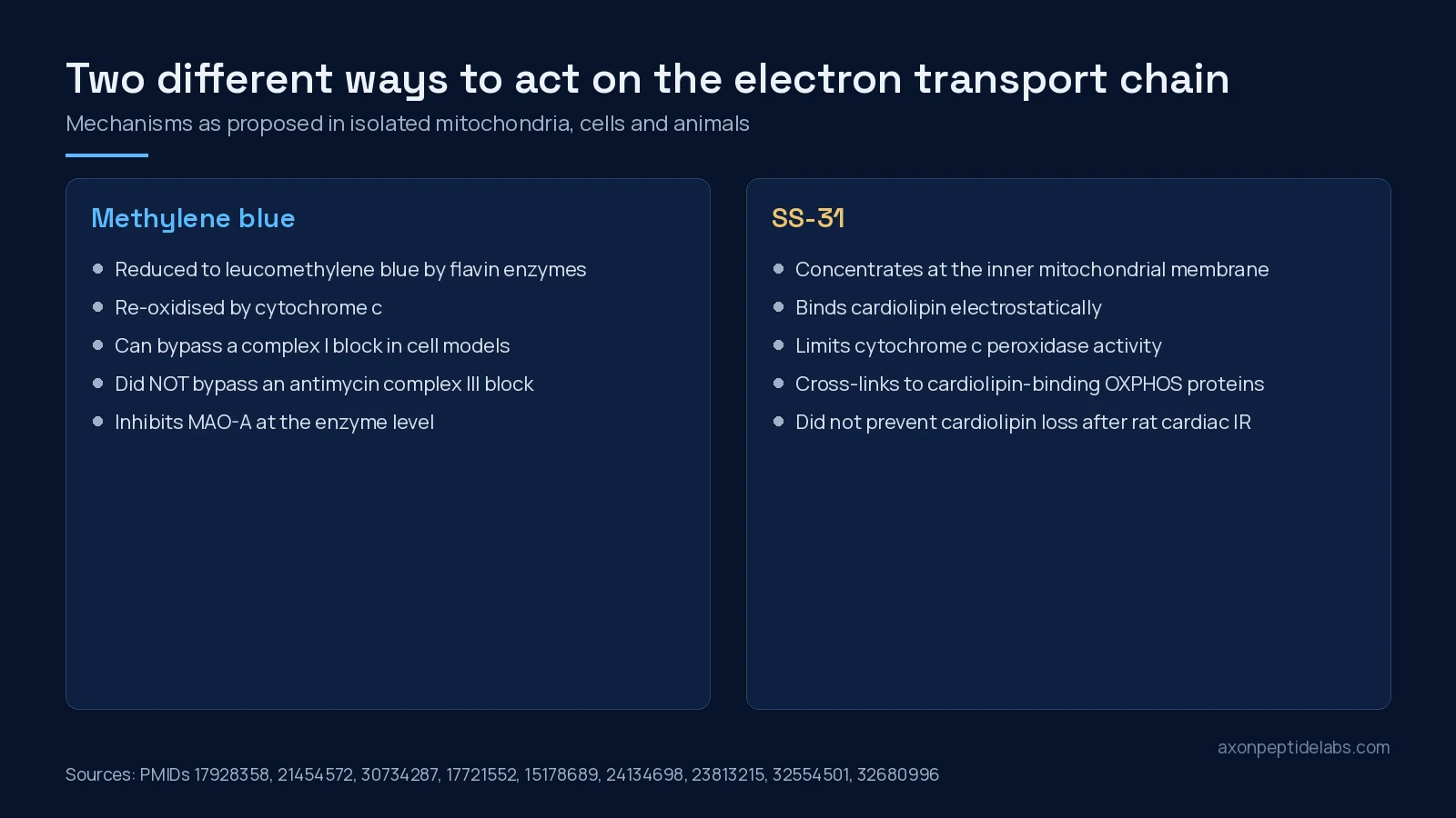 Mechanisms of methylene blue and SS-31 on the electron transport chain