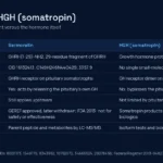 Sermorelin vs HGH comparison table: identity, receptor, pituitary dependence, feedback, regulatory history and detection